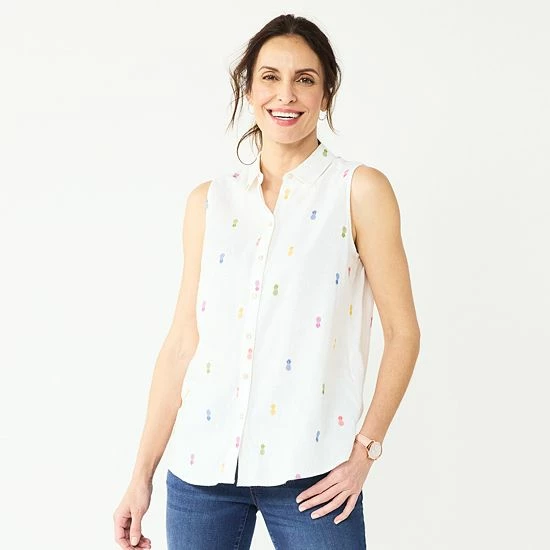Petite Croft & Barrow® Sleeveless Linen Blend Shirt Chambray - Image 3