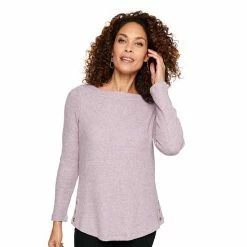 Petite Croft & Barrow® Shaker Stitch Boatneck Top Pink