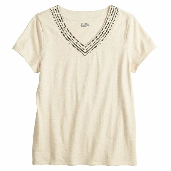 Women's Croft & Barrow® Embroidered V-Neck Top - Image 3