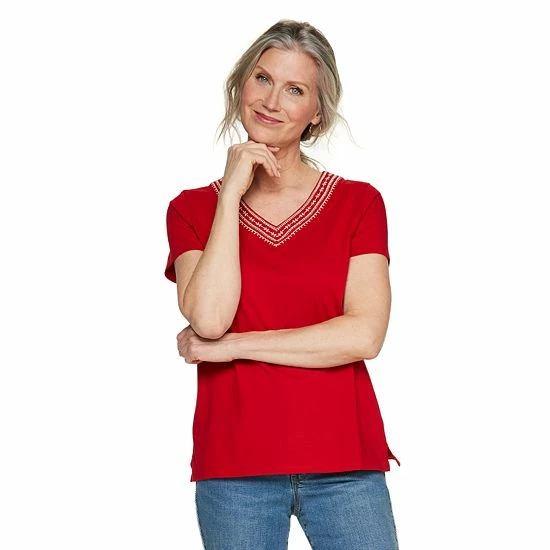 Women's Croft & Barrow® Embroidered V-Neck Top - Image 4