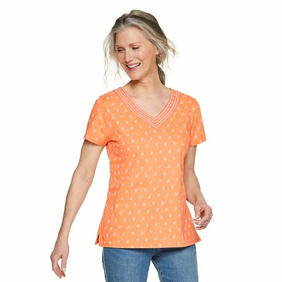 Women's Croft & Barrow® Embroidered V-Neck Top - Image 7