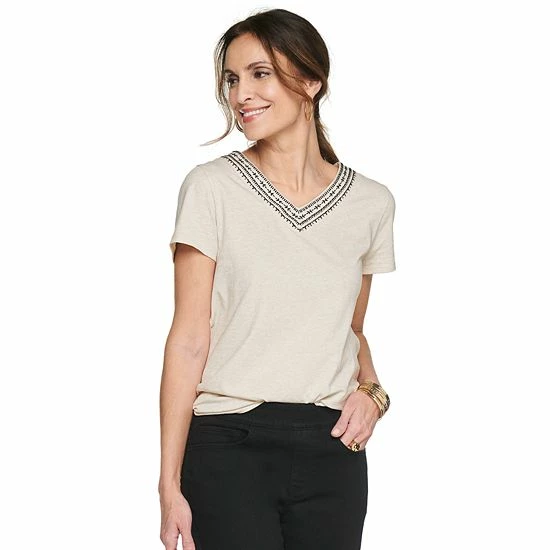 Women's Croft & Barrow® Embroidered V-Neck Top - Image 8
