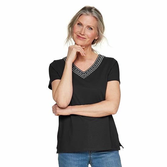 Women's Croft & Barrow® Embroidered V-Neck Top - Image 9