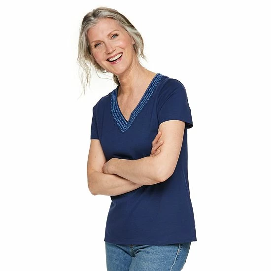 Women's Croft & Barrow® Embroidered V-Neck Top - Image 10