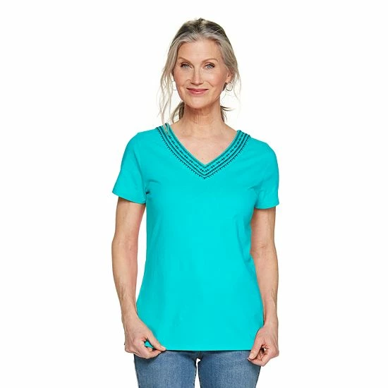 Women's Croft & Barrow® Embroidered V-Neck Top - Image 12