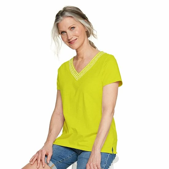 Women's Croft & Barrow® Embroidered V-Neck Top - Image 13