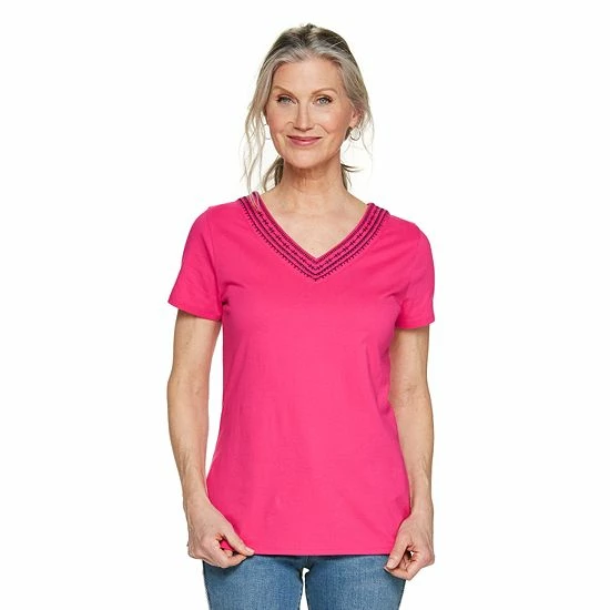 Women's Croft & Barrow® Embroidered V-Neck Top - Image 14
