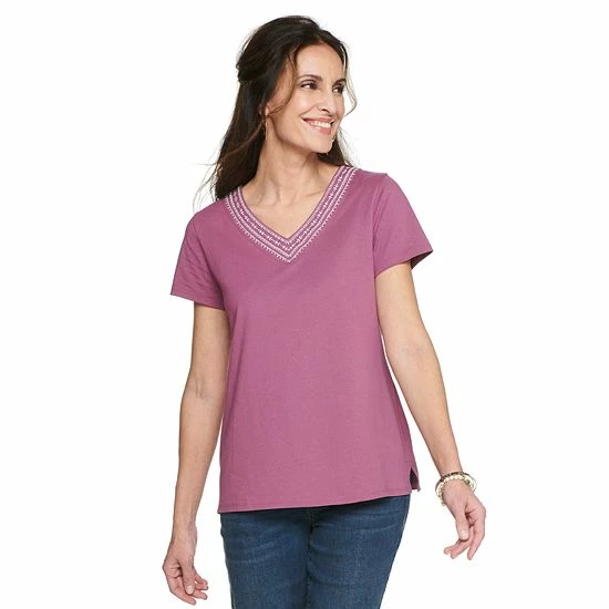 Women's Croft & Barrow® Embroidered V-Neck Top - Image 15