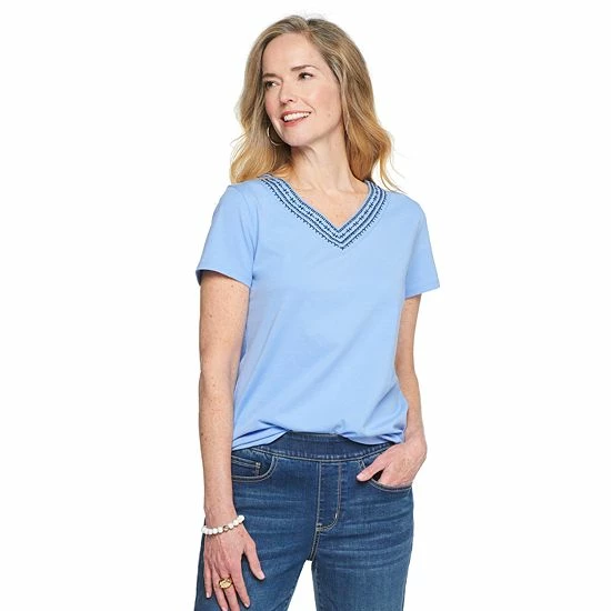 Women's Croft & Barrow® Embroidered V-Neck Top - Image 17