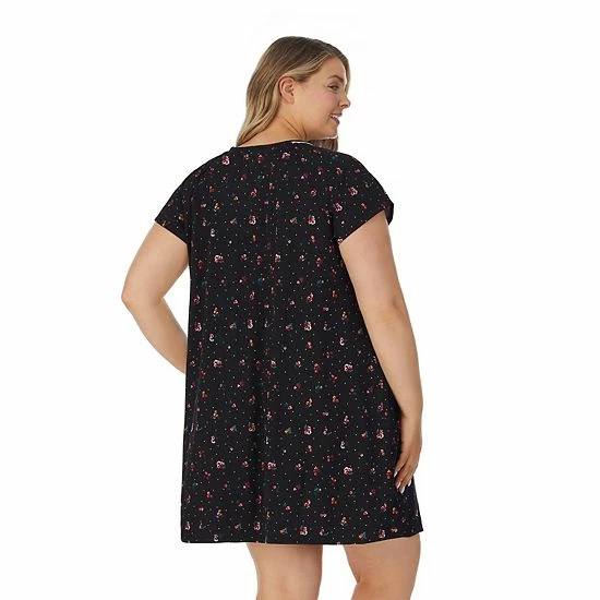 Plus Size Croft & Barrow® Cozy Short Sleeve Smocked Nightgown Black Dotted Ditsy Flo 2 Plus Size Croft & Barrow® Cozy Short Sleeve Smocked Nightgown Black Dotted Ditsy Flo - Image 2