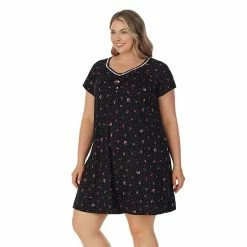 Plus Size Croft & Barrow® Cozy Short Sleeve Smocked Nightgown Black Dotted Ditsy Flo 9 Plus Size Croft & Barrow® Cozy Short Sleeve Smocked Nightgown Black Dotted Ditsy Flo -Croft & BarrowSales unnamed file 3728