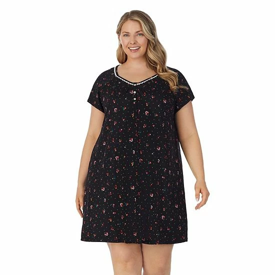 Plus Size Croft & Barrow® Cozy Short Sleeve Smocked Nightgown Black Dotted Ditsy Flo 5 Plus Size Croft & Barrow® Cozy Short Sleeve Smocked Nightgown Black Dotted Ditsy Flo - Image 5