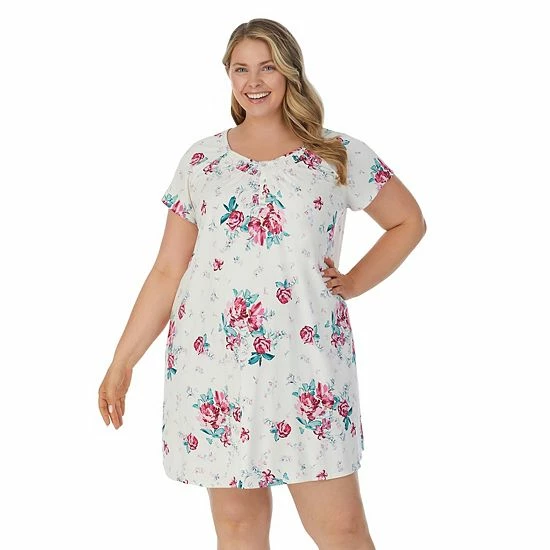 Plus Size Croft & Barrow® Cozy Short Sleeve Smocked Nightgown Black Dotted Ditsy Flo 7 Plus Size Croft & Barrow® Cozy Short Sleeve Smocked Nightgown Black Dotted Ditsy Flo - Image 7