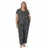 Plus Size Croft & Barrow® Cozy Short Sleeve Button-Front Pajama Top & Pajama Pants Sleep Set Black Toile