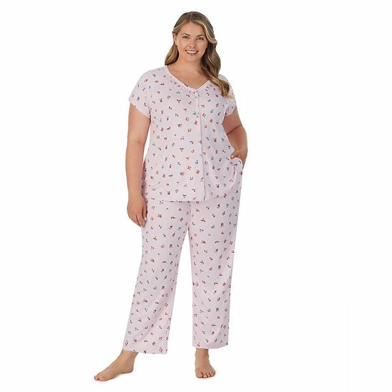 Plus Size Croft & Barrow® Cozy Short Sleeve Button-Front Pajama Top & Pajama Pants Sleep Set Black Toile - Image 7