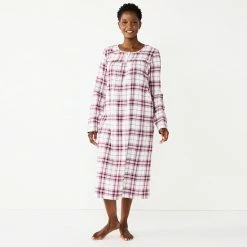 Women's Croft & Barrow® Flannel Long Nightgown Light Blue Plaid