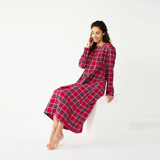 Women's Croft & Barrow® Flannel Long Nightgown Light Blue Plaid - Image 3