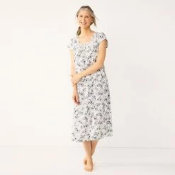Petite Croft & Barrow® Short Sleeve Long Nightgown Ditzy Navy