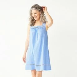 Petite Croft & Barrow® Sleeveless Cotton Nightgown Light Blue Dots