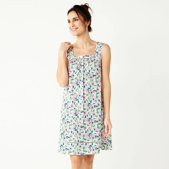 Petite Croft & Barrow® Sleeveless Cotton Nightgown Light Blue Dots - Image 3