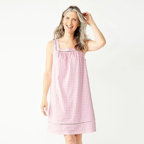Petite Croft & Barrow® Sleeveless Cotton Nightgown Light Blue Dots - Image 4