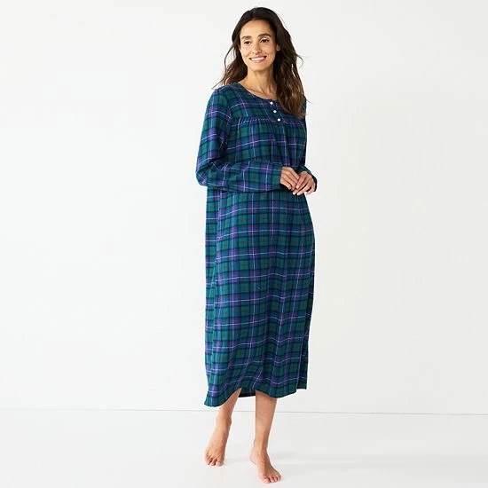 Women's Croft & Barrow® Flannel Long Nightgown Light Blue Plaid - Image 5