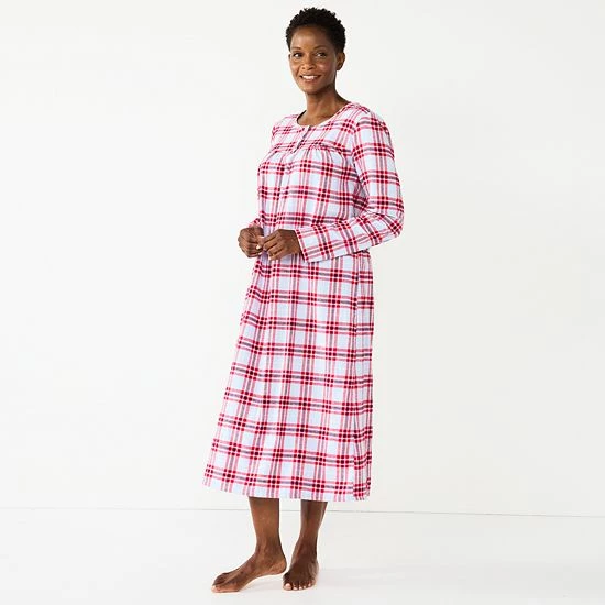 Women's Croft & Barrow® Flannel Long Nightgown Light Blue Plaid - Image 6