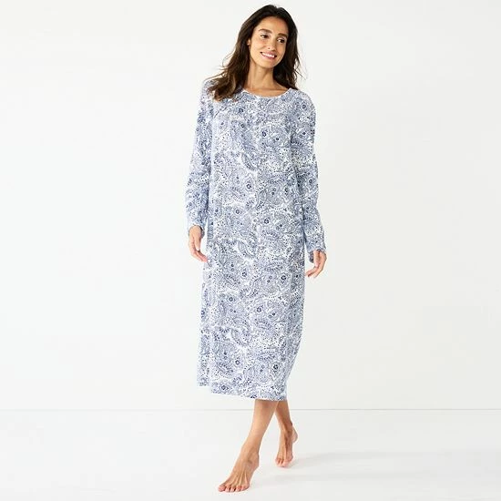 Women's Croft & Barrow® Flannel Long Nightgown Light Blue Plaid - Image 7