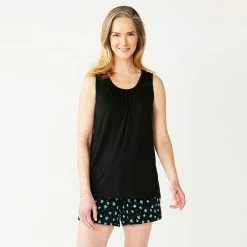 Petite Croft & Barrow® Pajama Tank & Pajama Shorts Sleep Set Gray Floral