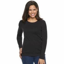 Petite Croft & Barrow® Crewneck Long-Sleeve Tee Yellow Floral