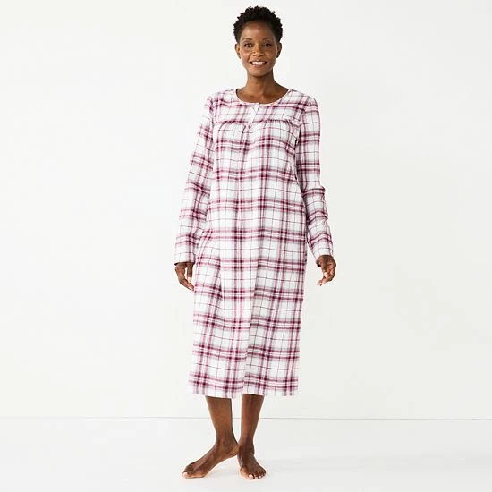 Women's Croft & Barrow® Flannel Long Nightgown Light Blue Plaid - Image 8