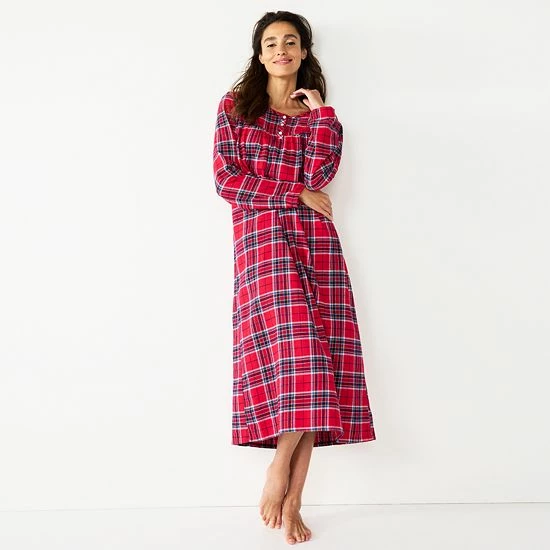 Women's Croft & Barrow® Flannel Long Nightgown Light Blue Plaid - Image 9