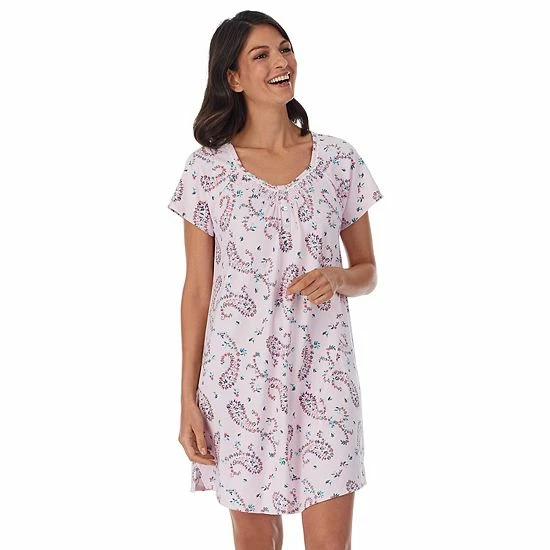 Women's Croft & Barrow® Cozy Short Sleeve Smocked Nightgown Pink Floral Paisley - Image 7