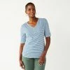 Women's Croft & Barrow® Roll-Tab Sleeve Henley Top Sky Easy Stripe