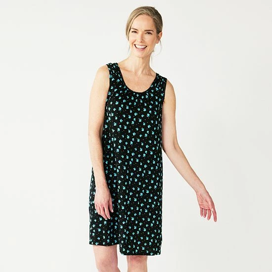 Petite Croft & Barrow® Sleeveless Nightgown Teal Geo - Image 4