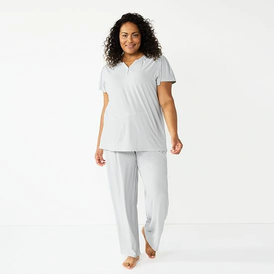 Plus Size Croft & Barrow® Short Sleeve Henley Pajama Top & Pajama Pants Sleep Set Purple Hearts - Image 5