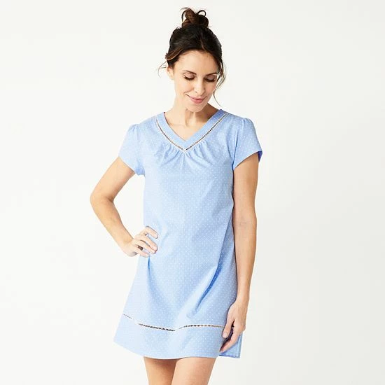 Petite Croft & Barrow® Short Sleeve Cotton Nightgown White Greta Floral - Image 2