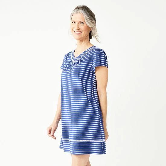 Petite Croft & Barrow® Short Sleeve Cotton Nightgown White Greta Floral - Image 4