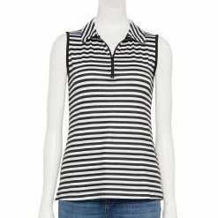 Petite Croft & Barrow® Classic Comfort Collection Sleeveless Polo Black Stripe