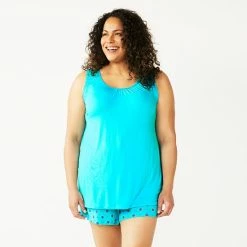 Plus Size Croft & Barrow® Pajama Tank & Pajama Shorts Sleep Set Teal Geo