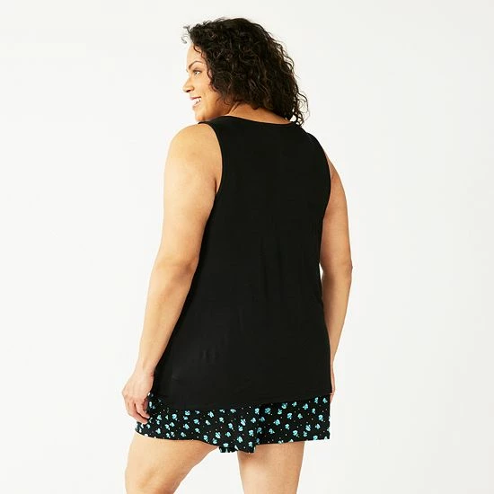 Plus Size Croft & Barrow® Pajama Tank & Pajama Shorts Sleep Set Teal Geo - Image 2