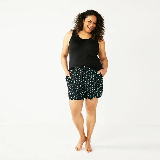 Plus Size Croft & Barrow® Pajama Tank & Pajama Shorts Sleep Set Teal Geo - Image 3