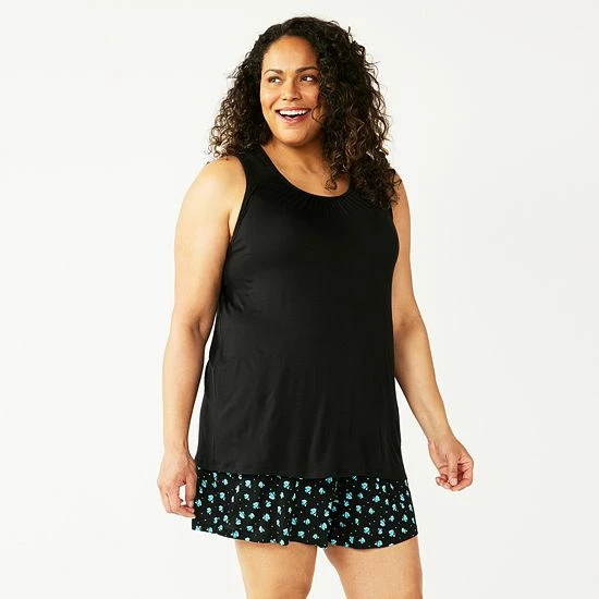 Plus Size Croft & Barrow® Pajama Tank & Pajama Shorts Sleep Set Teal Geo - Image 4