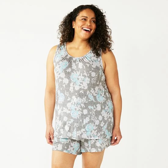 Plus Size Croft & Barrow® Pajama Tank & Pajama Shorts Sleep Set Teal Geo - Image 5