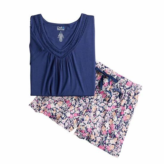 Women's Croft & Barrow® Short Sleeve Pajama Top & Pajama Shorts Sleep Set Dash Purple Geo - Image 4