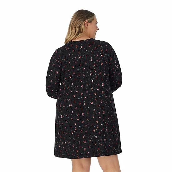 Plus Size Croft & Barrow® Cozy Long Sleeve Smocked Nightgown Black Ditsy Floral - Image 2
