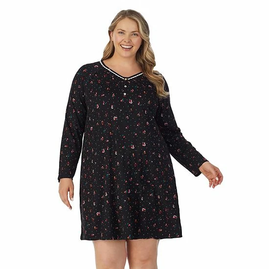 Plus Size Croft & Barrow® Cozy Long Sleeve Smocked Nightgown Black Ditsy Floral - Image 4