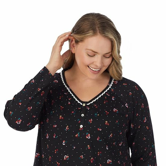 Plus Size Croft & Barrow® Cozy Long Sleeve Smocked Nightgown Black Ditsy Floral - Image 5