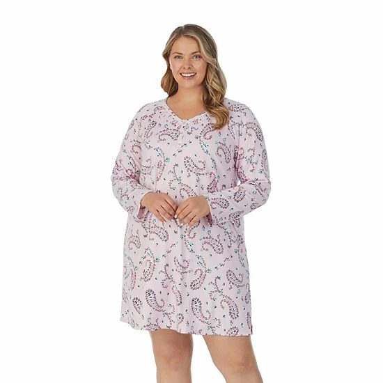 Plus Size Croft & Barrow® Cozy Long Sleeve Smocked Nightgown Black Ditsy Floral - Image 6