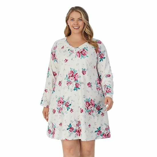 Plus Size Croft & Barrow® Cozy Long Sleeve Smocked Nightgown Black Ditsy Floral - Image 7